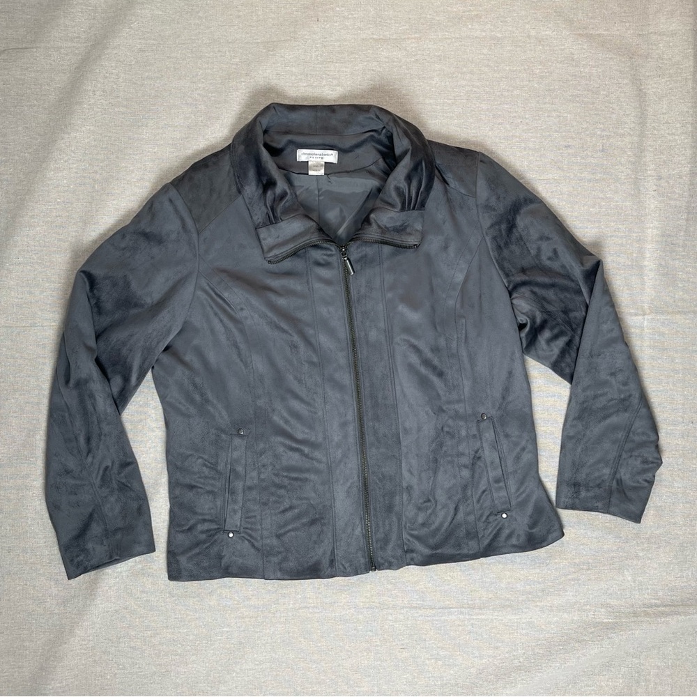 Christopher & Banks | Gray Zip-Up Faux Suede Jacket | PXL